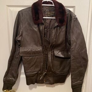 Men’s Brown Leather Military Bomber Jacket